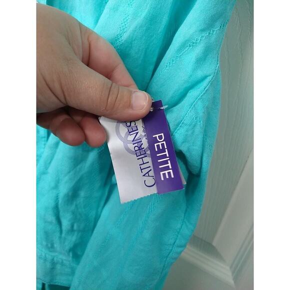 Catherine's Woman 1XWP Blouse Aqua Window Pane Long Sleeve Collared Button - Picture 8 of 11